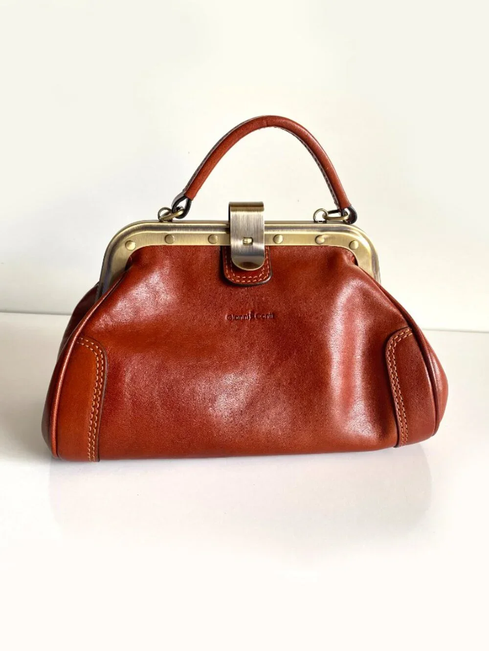 Gianni Conti Italian Leather Doctor Bag Satchel Crossbody Brown